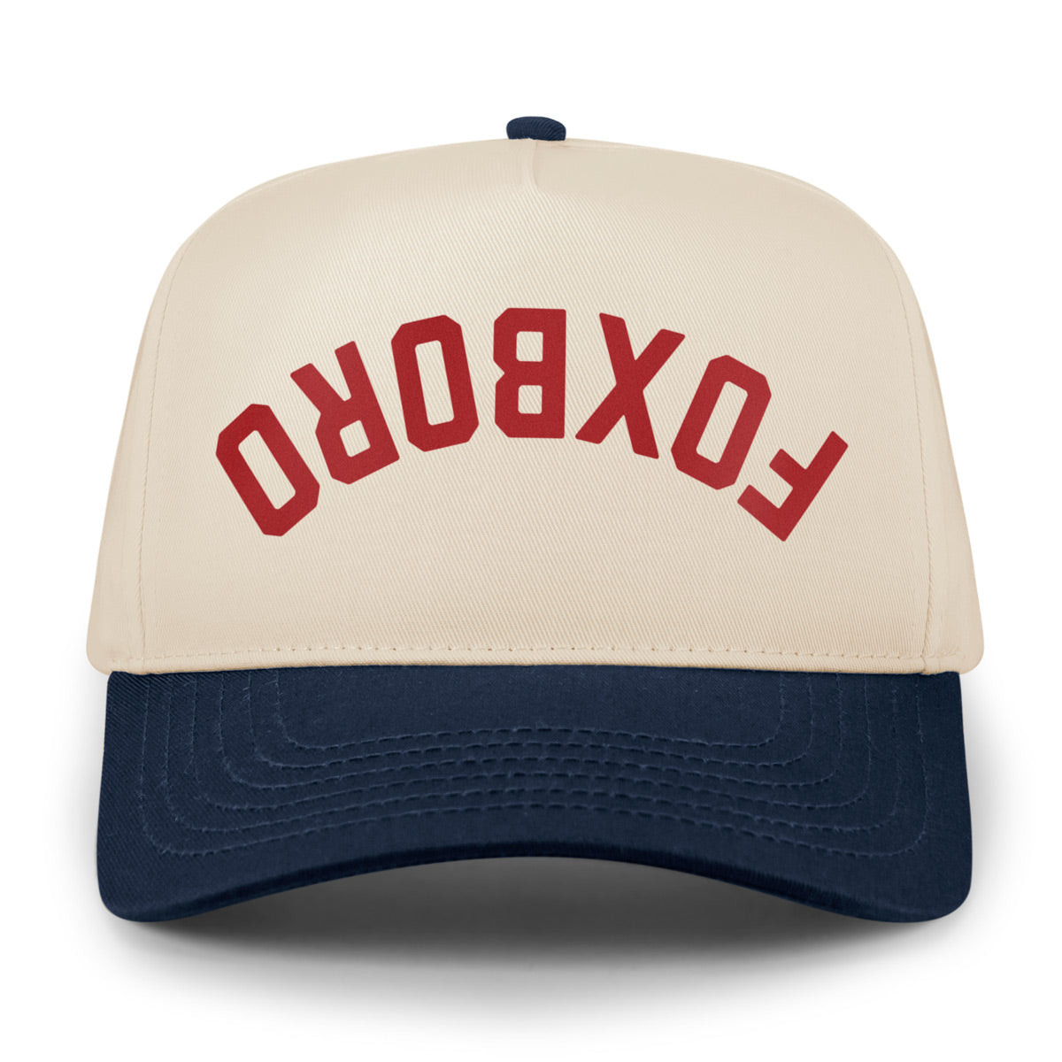 Foxboro Upside Down Arch leather patch detail on retro snapback