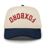 Foxboro Upside Down Arch leather patch detail on retro snapback