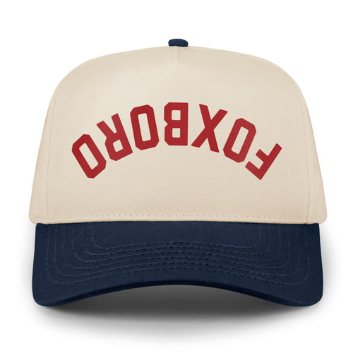 Foxboro Upside Down Arch leather patch detail on retro snapback