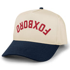 Navy/Stone retro snapback trucker with Foxboro Upside Down Arch printed leather patch
