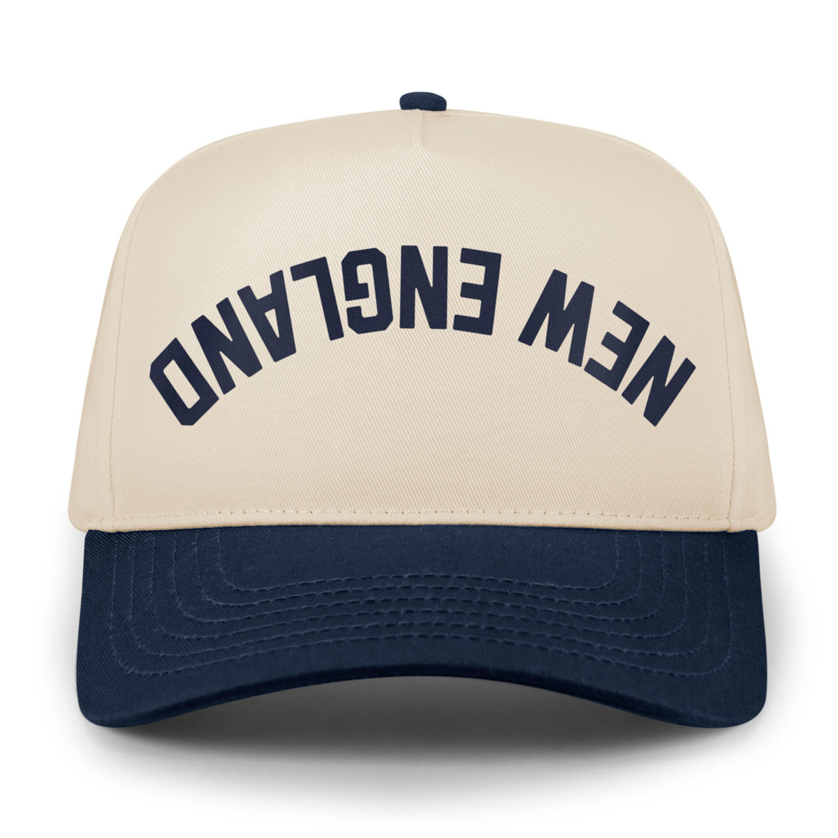 New England Upside Down Arch leather patch detail on retro snapback