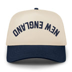 New England Upside Down Arch leather patch detail on retro snapback