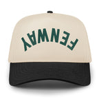 Green/White retro snapback trucker with Fenway Upside Down Arch printed leather patch