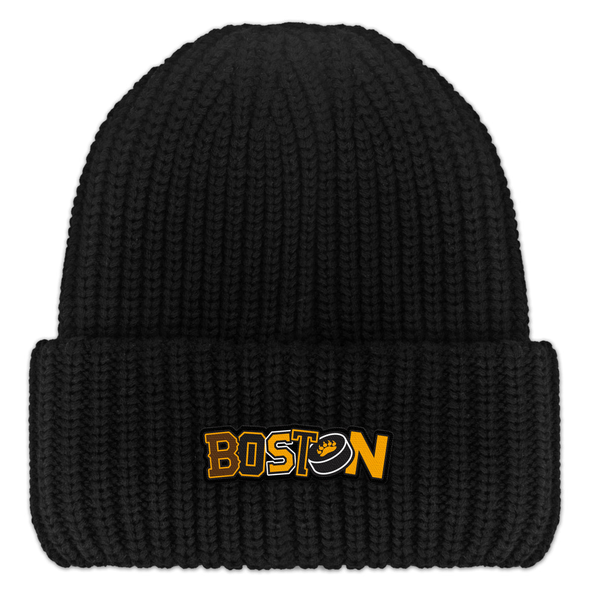 Black & Gold Boston Hockey Pride Chunky Knit Winter Hat