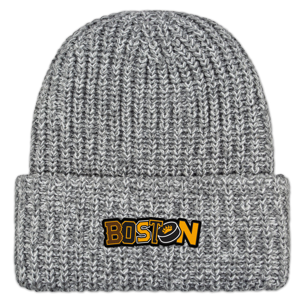 Black & Gold Boston Hockey Pride Chunky Knit Winter Hat