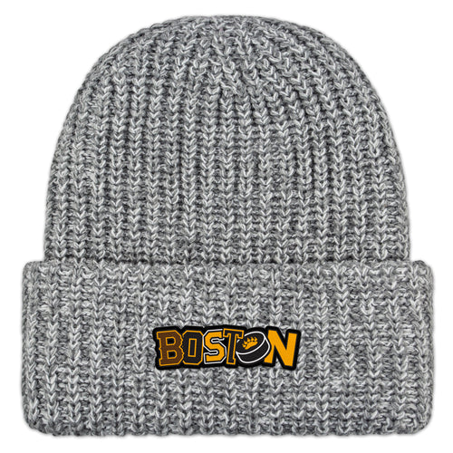 Black & Gold Boston Hockey Pride Chunky Knit Winter Hat