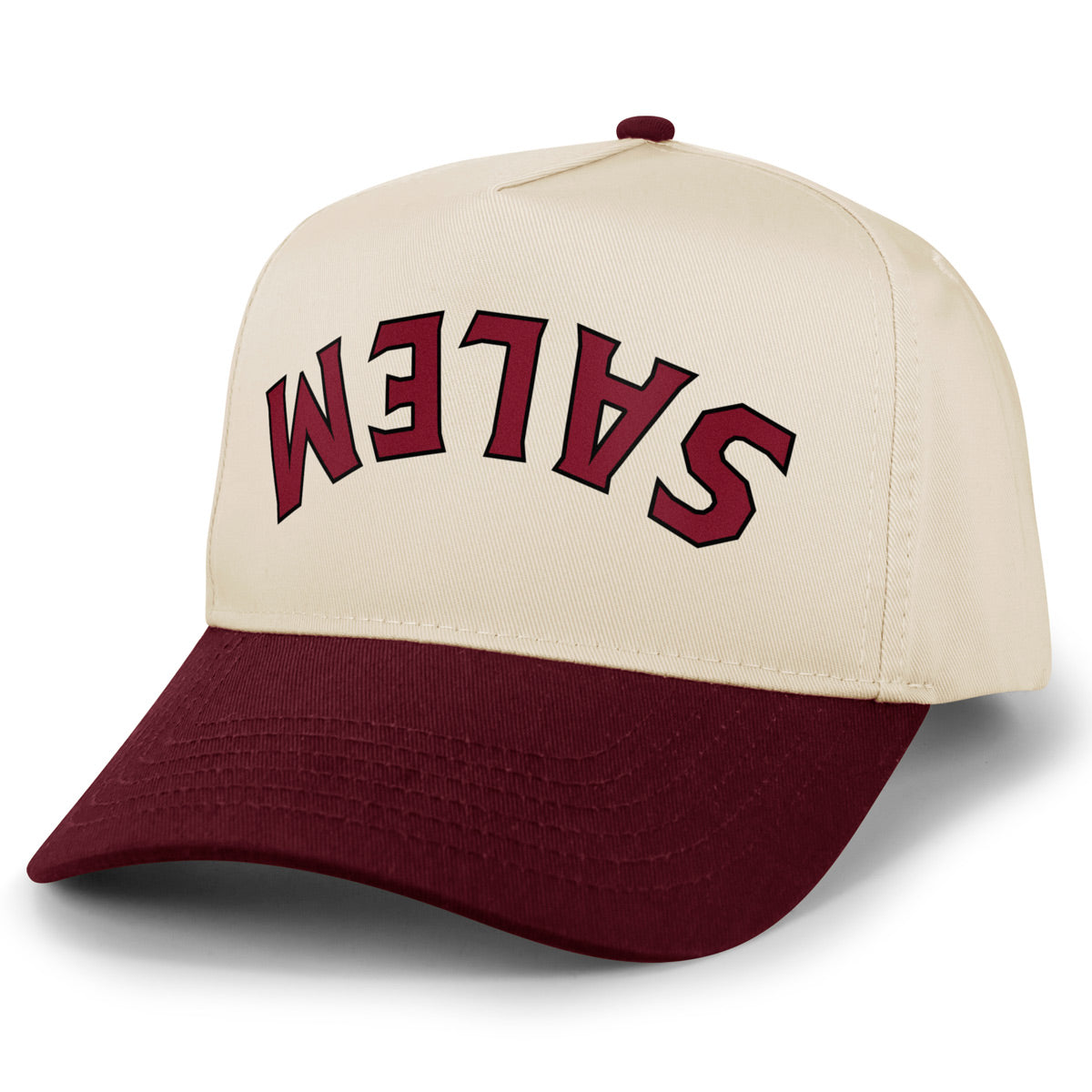 Salem Upside Down Arch Retro Snapback Hat in Maroon/Stone