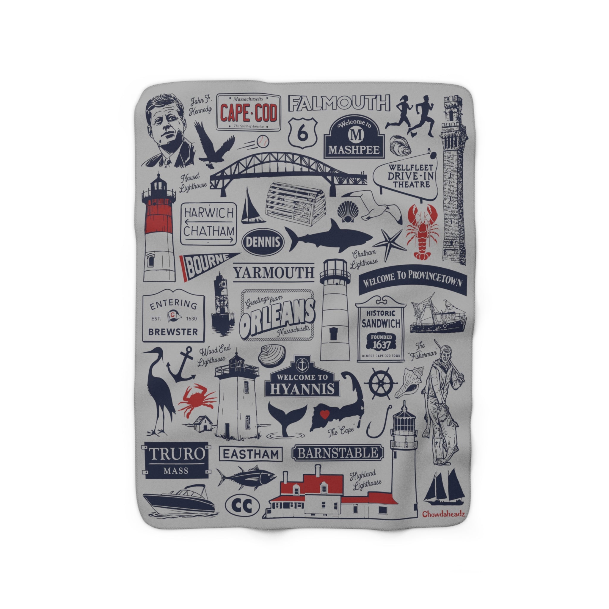 Cape Cod Tourist Attraction Sherpa Fleece Blanket - Chowdaheadz