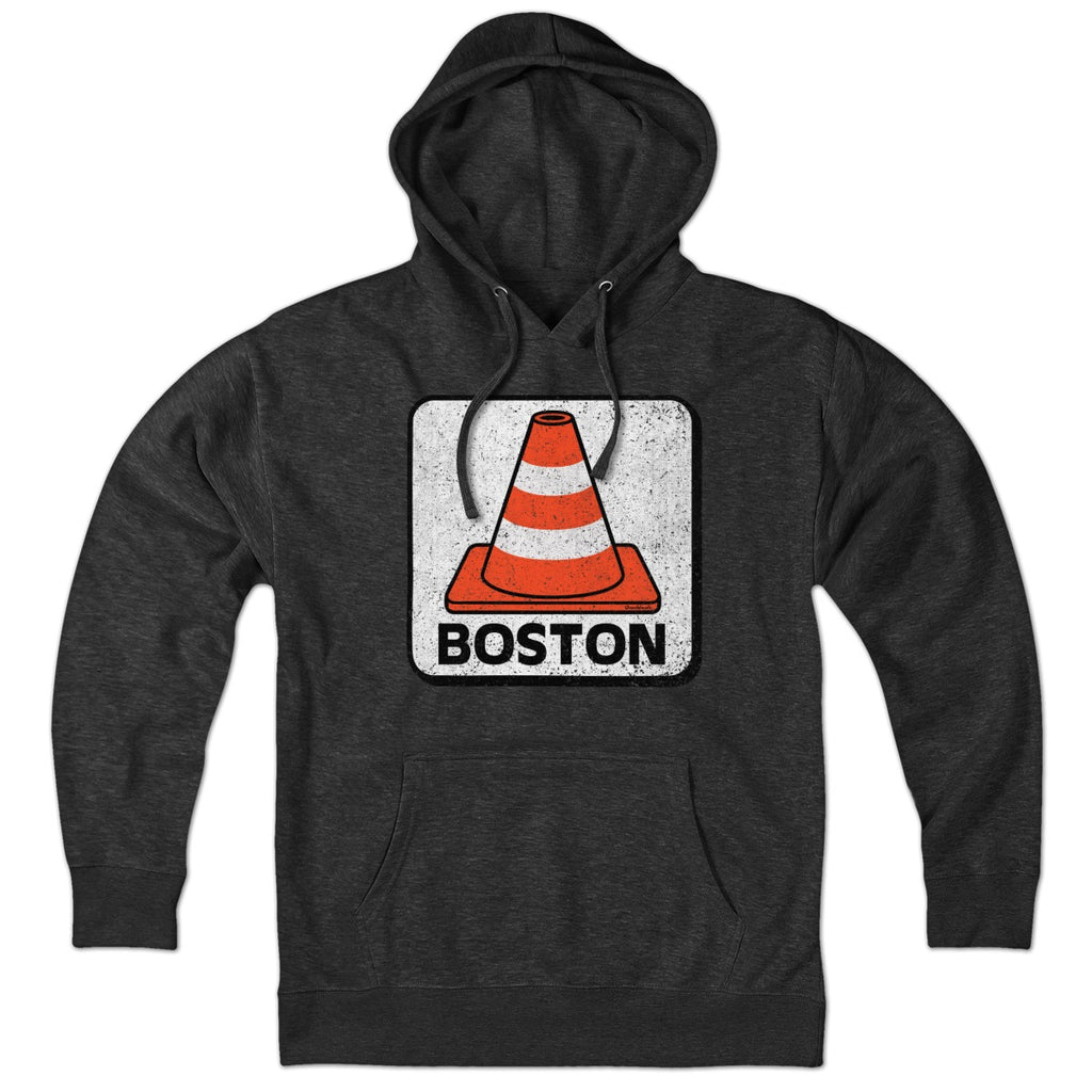 Hoodie in Charcoal with Boston Traffic Cone construction graphic
