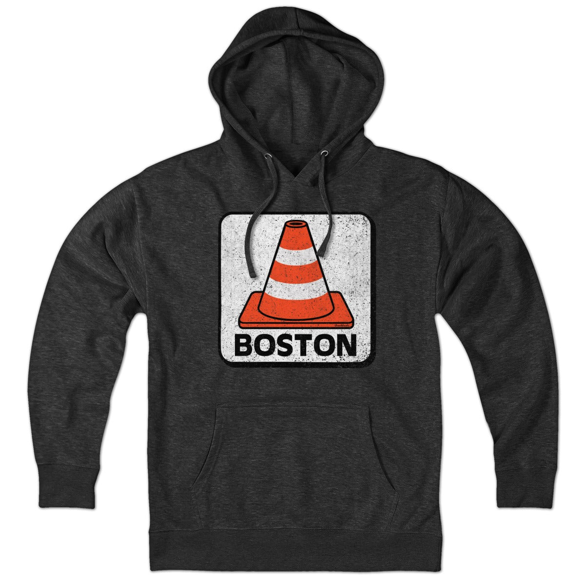 Hoodie in Charcoal with Boston Traffic Cone construction graphic