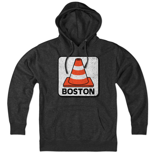 Hoodie in Charcoal with Boston Traffic Cone construction graphic