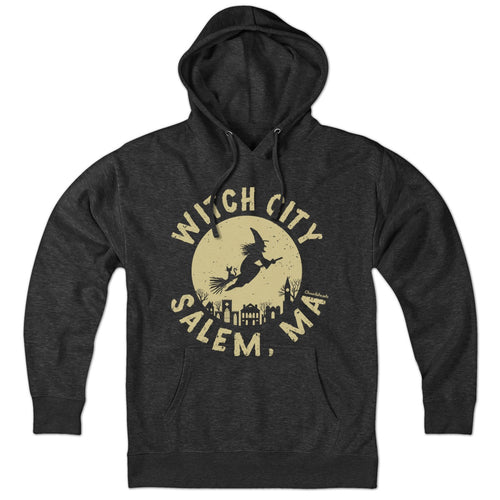 Hoodie in Charcoal with Witch City Salem MA Skyline graphic
