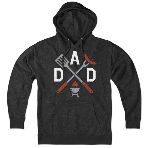 Hoodie in Charcoal with DAD Grill Icons backyard BBQ graphic