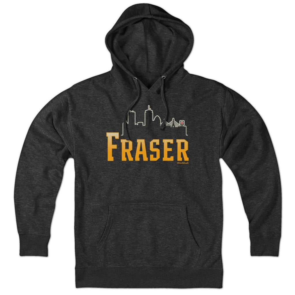Hoodie in Charcoal featuring Fraser Boston Skyline logo design