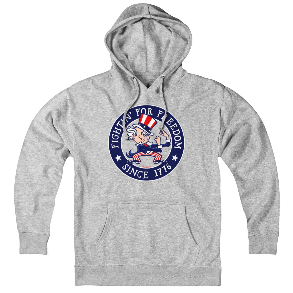Hoodie in Gray with Fightin' For Freedom Uncle Sam patriotic graphic