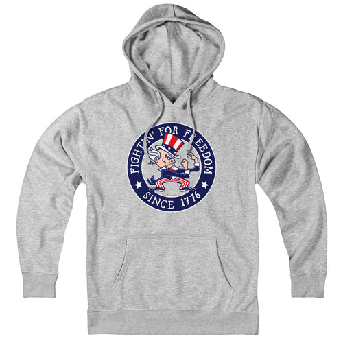 Hoodie in Gray with Fightin' For Freedom Uncle Sam patriotic graphic