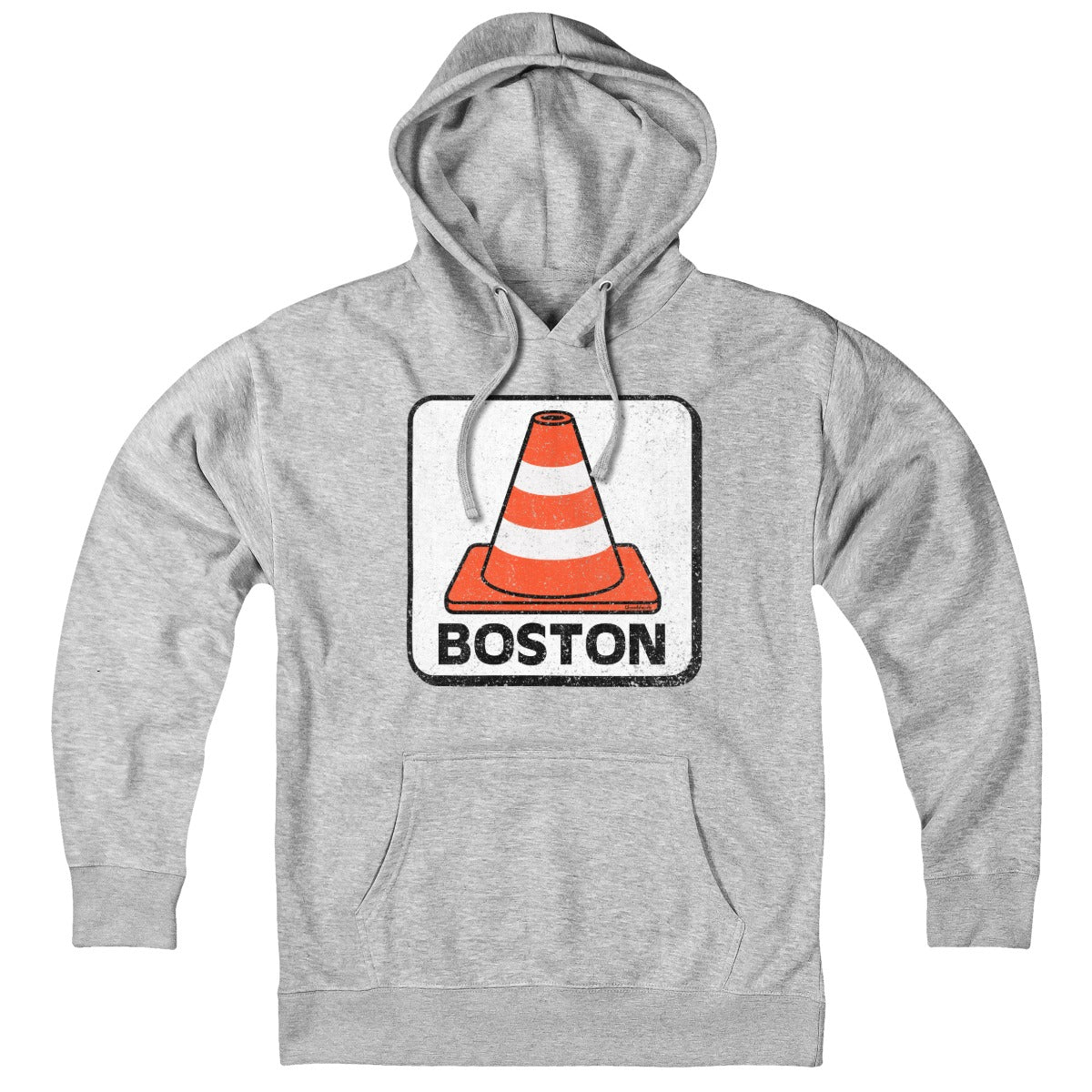Hoodie in Gray with Boston Traffic Cone construction graphic