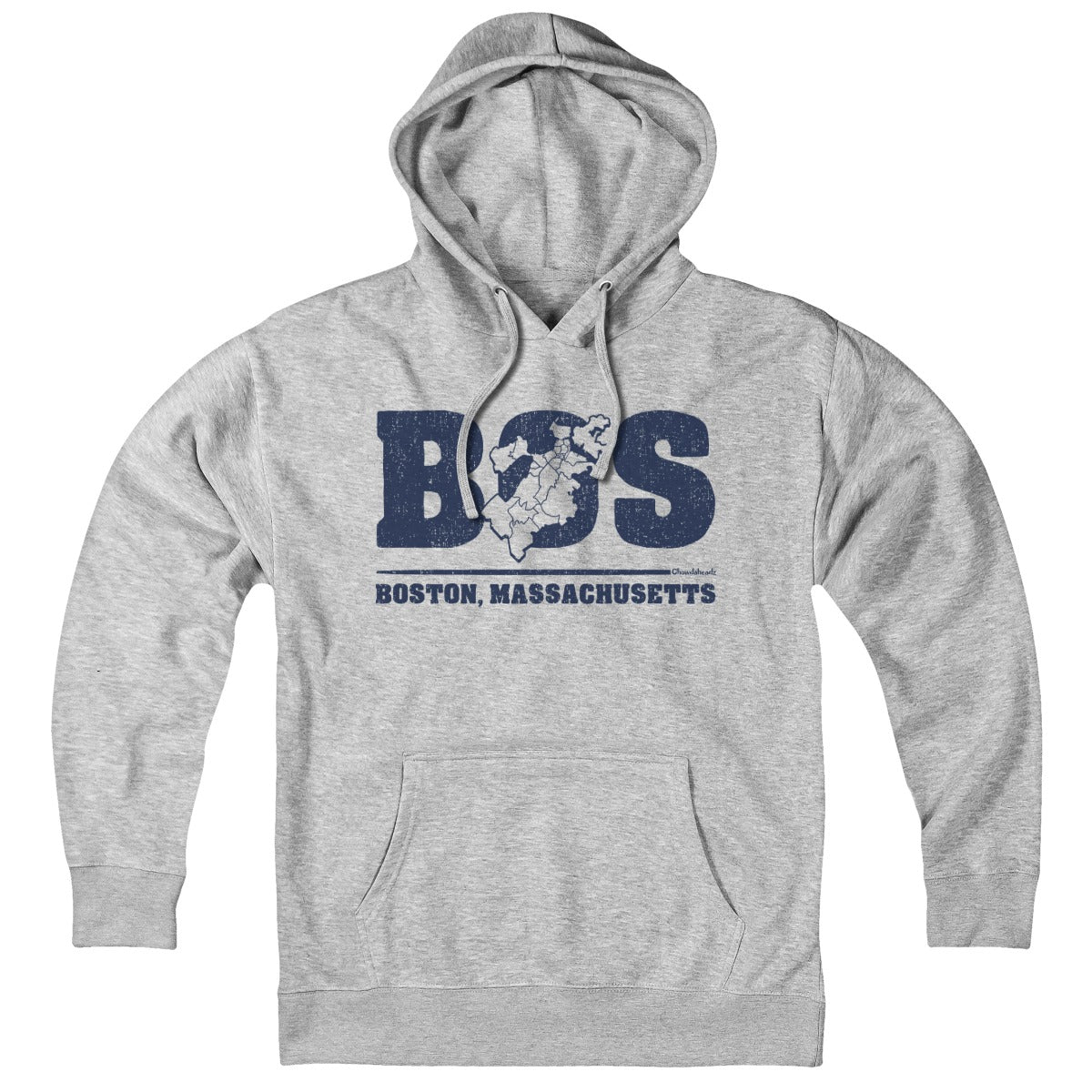 Hoodie in Gray with BOS Boston Neighborhoods Map graphic