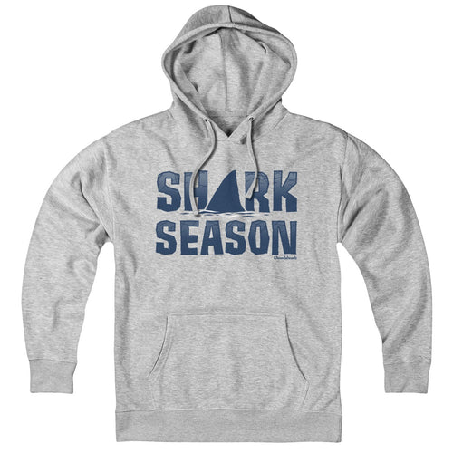 Hoodie in Gray with Shark Season Cape Cod graphic