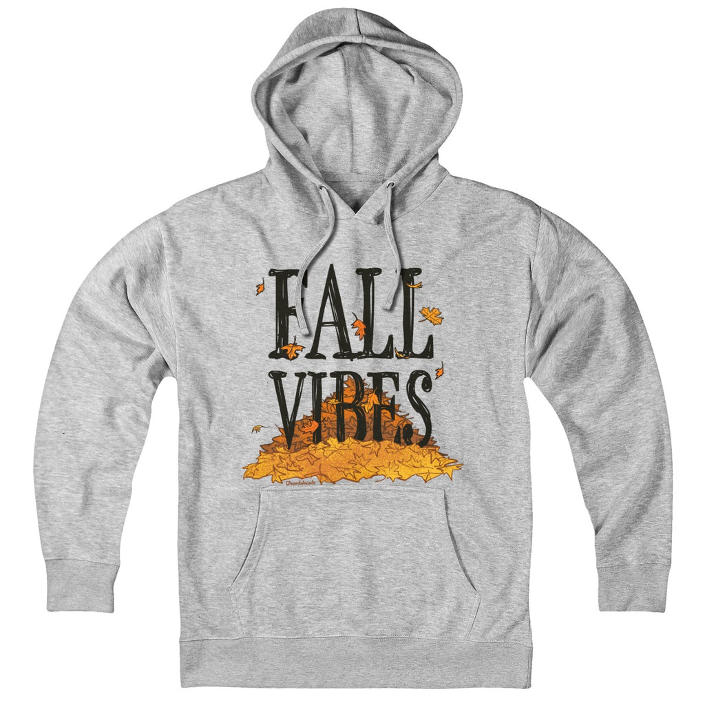 Hoodie in Gray with Fall Vibes New England autumn graphic