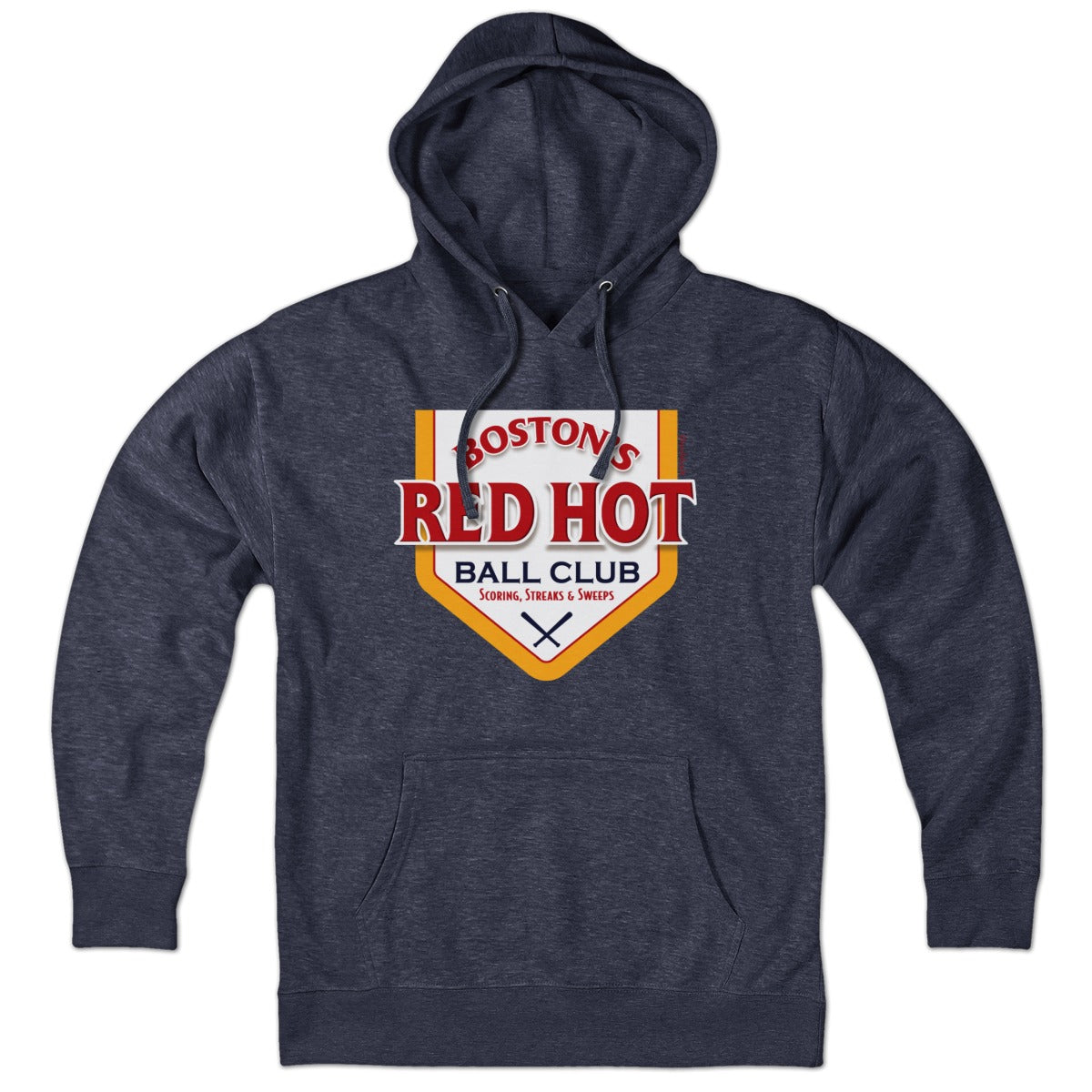 Hoodie in Heather Blue with Boston's Red Hot Baseball Label vintage graphic