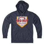 Hoodie in Heather Blue with Boston's Red Hot Baseball Label vintage graphic