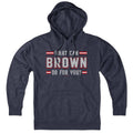 Hoodie in Heather Blue with What Can Brown Do For You? New England football graphic