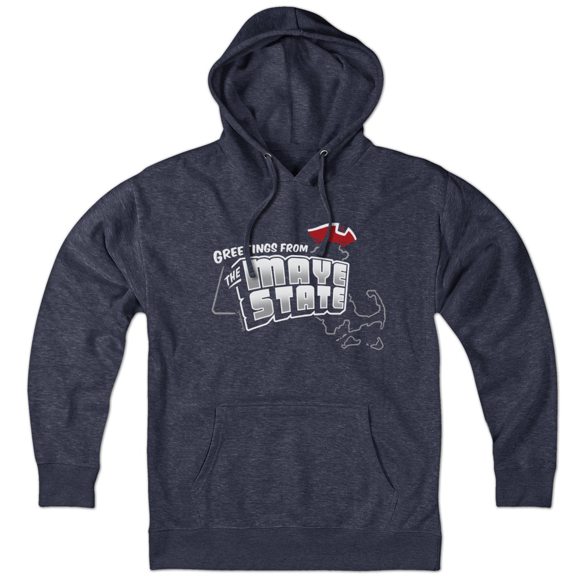 Hoodie in Heather Blue with Greetings From The Maye State New England football graphic
