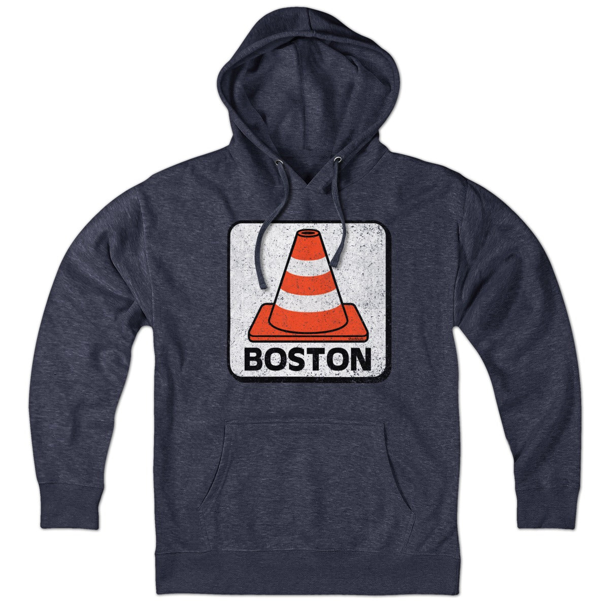 Hoodie in Heather Blue with Boston Traffic Cone construction graphic
