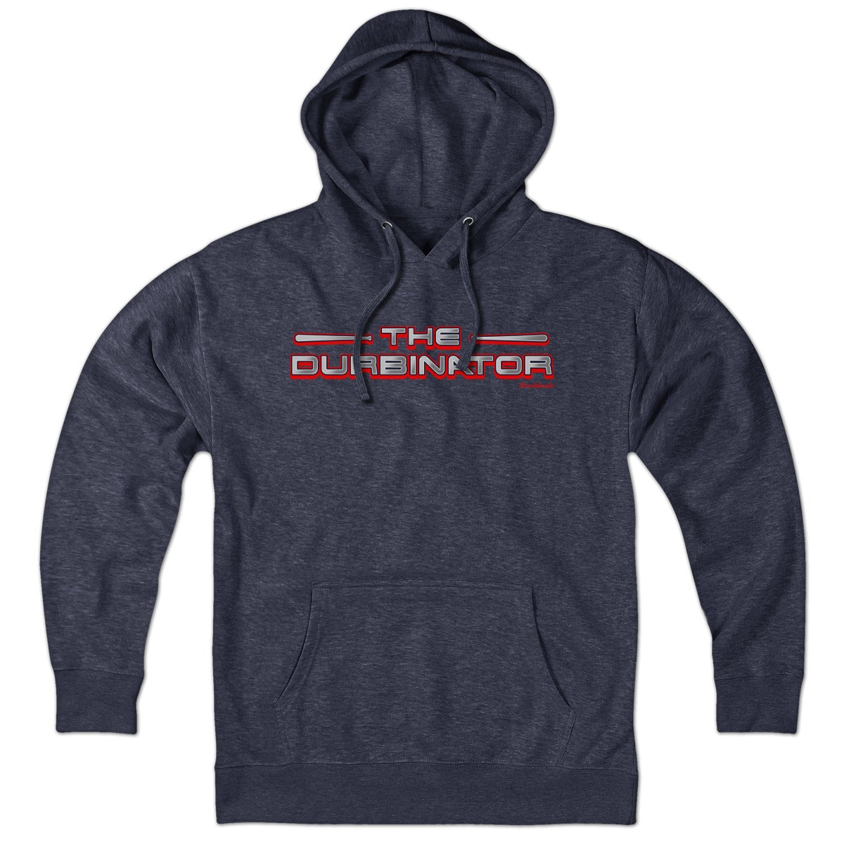 Hoodie in Heather Blue with The Durbinator Boston Baseball #5 graphic