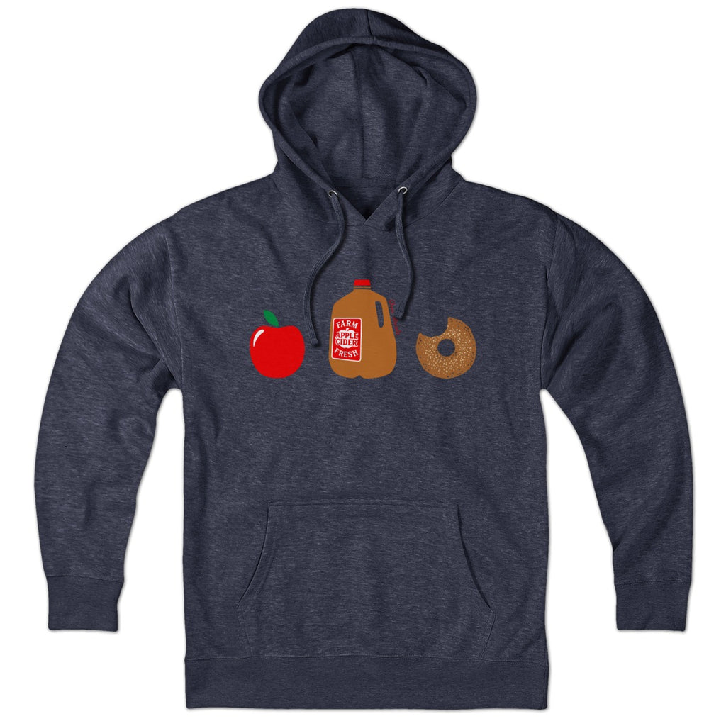 Hoodie in Heather Blue featuring apple cider donut design
