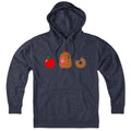 Hoodie in Heather Blue featuring apple cider donut design