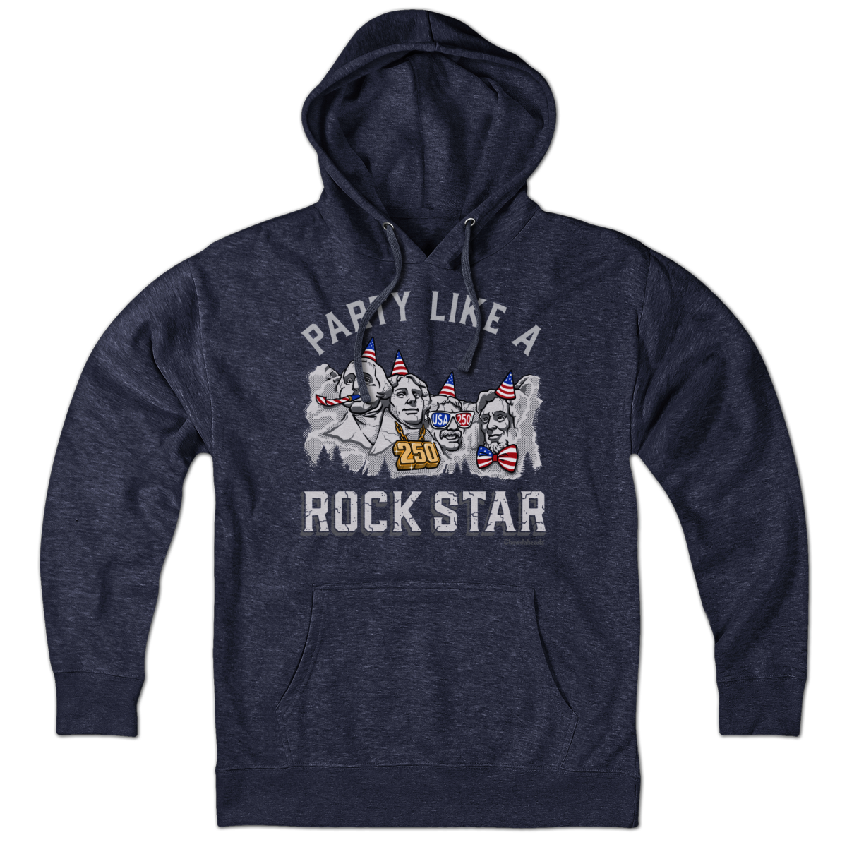 Hoodie in Heather Blue featuring Mount Rushmore and USA 250th Anniversary graphic