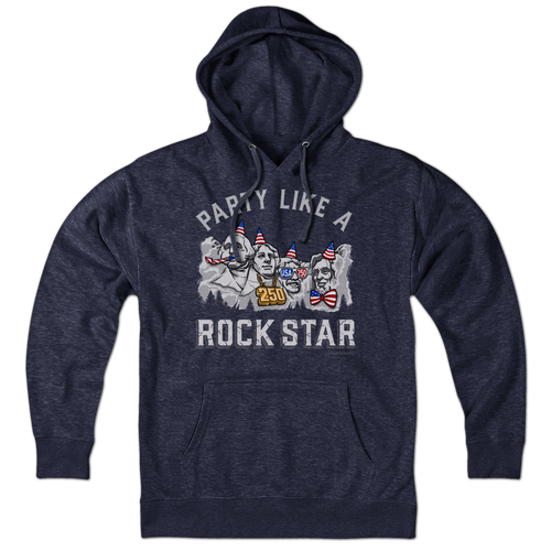 Hoodie in Heather Blue featuring Mount Rushmore and USA 250th Anniversary graphic