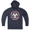 Hoodie in Heather Blue with United States of Awesome Soccer patriotic footy graphic