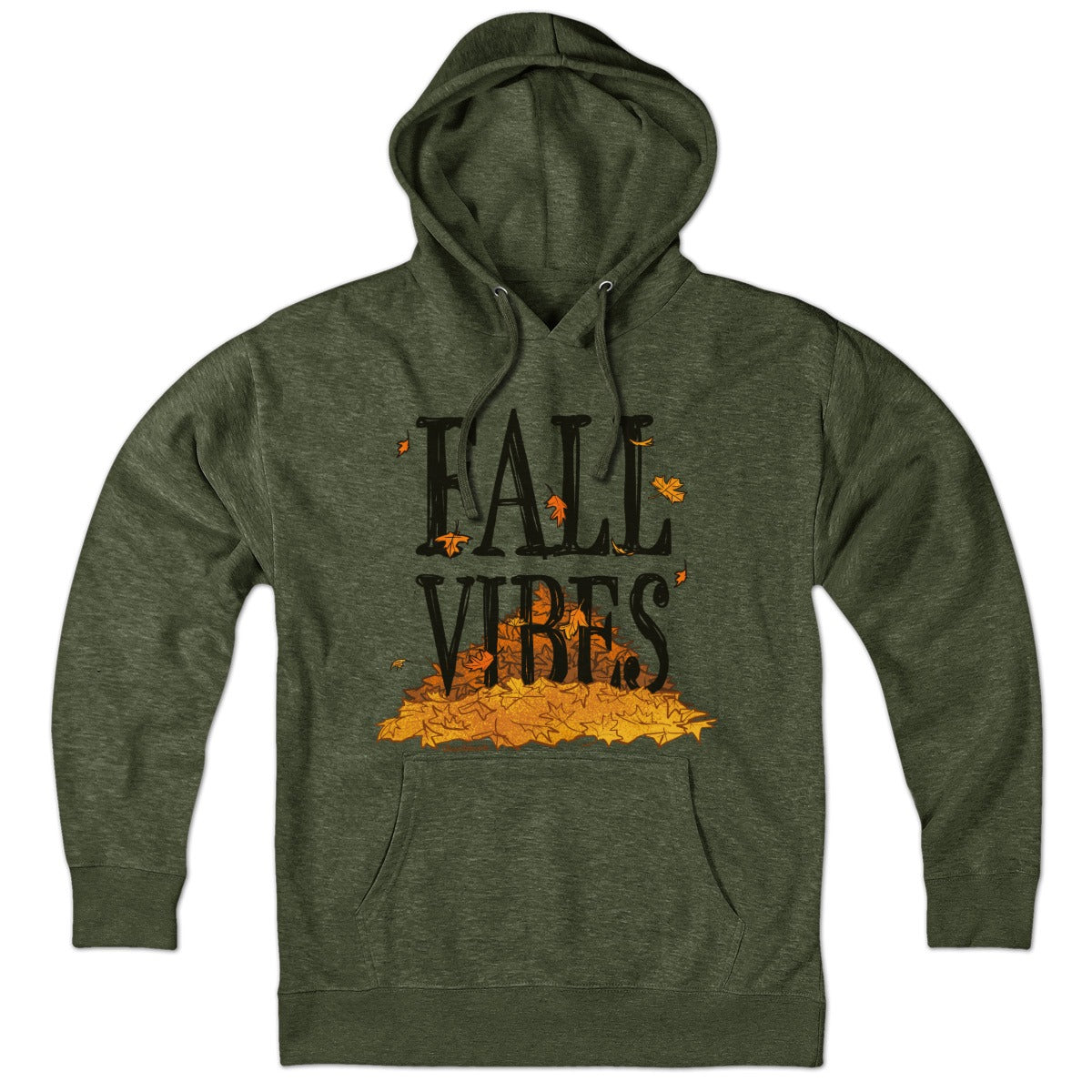 Hoodie in Military Green with Fall Vibes New England autumn graphic