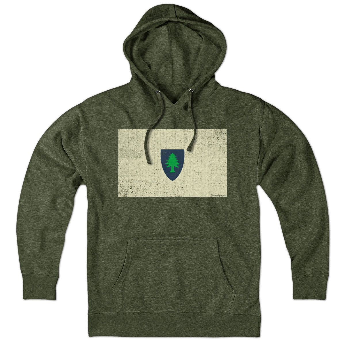 Hoodie in Military Green with Vintage Massachusetts Flag Bay State heritage graphic