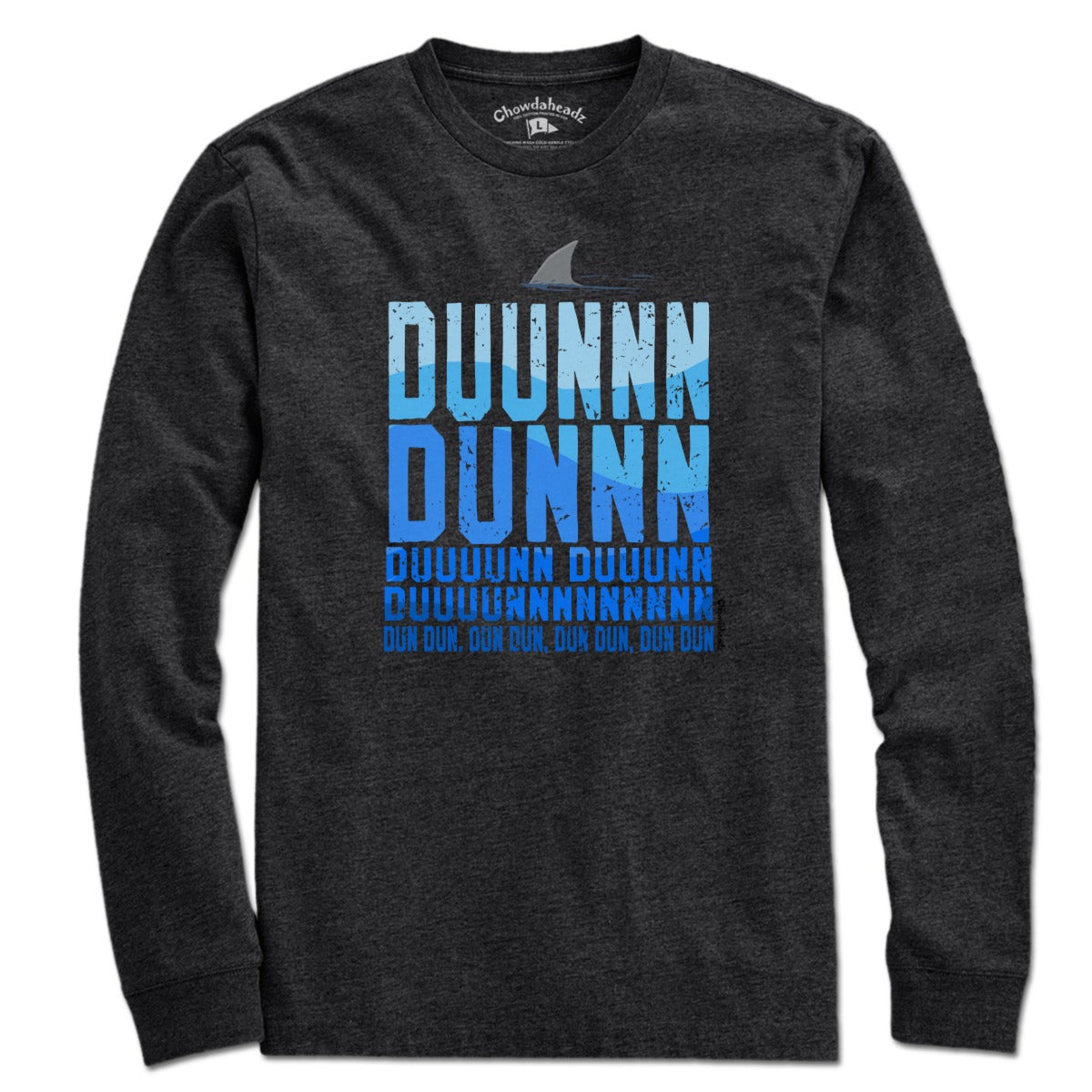 Long Sleeve in Charcoal with Shark Theme New England coastal graphic