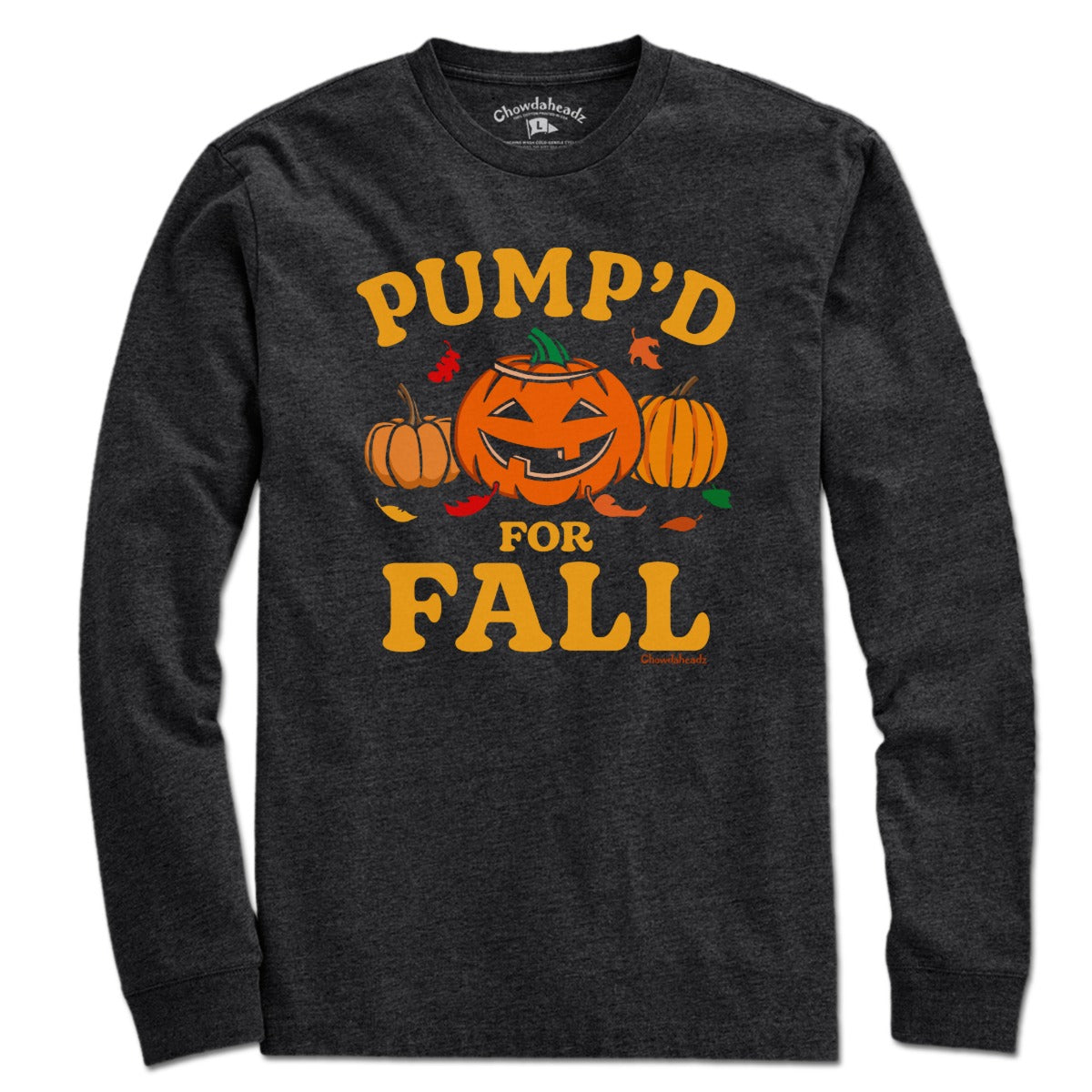Long Sleeve in Charcoal with Pump'd For Fall Pumpkins graphic