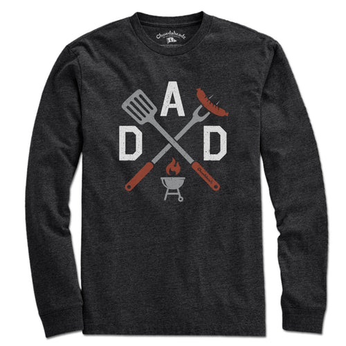Long Sleeve in Charcoal with DAD Grill Icons backyard BBQ graphic
