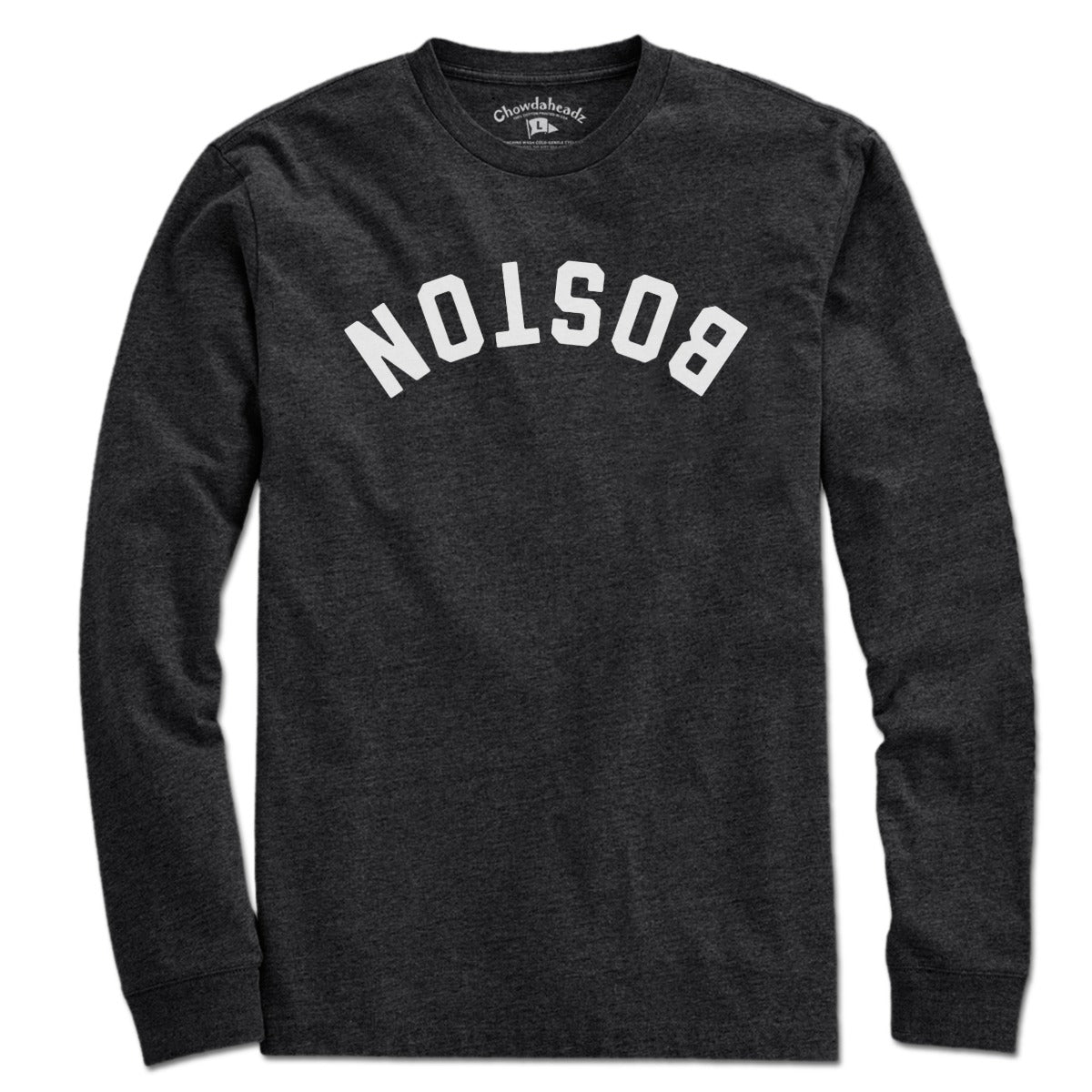 Upside Down Arch long sleeve t-shirt in charcoal — Boston flipped arch long sleeve