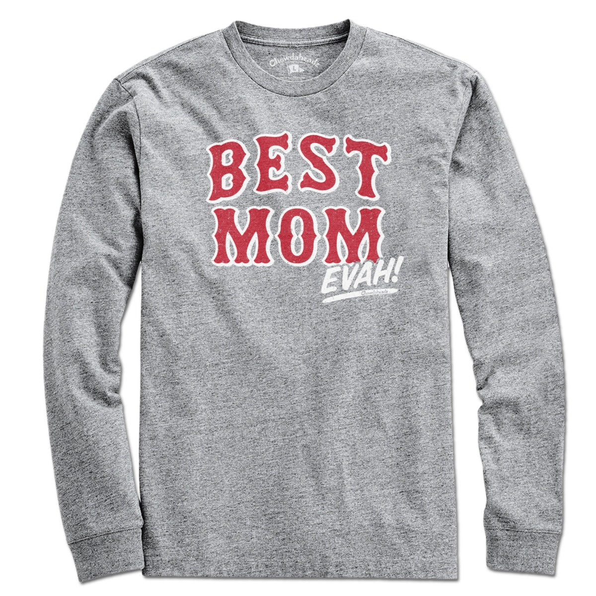 Long Sleeve Best Mom Evah Home Team baseball t-shirt in Gray