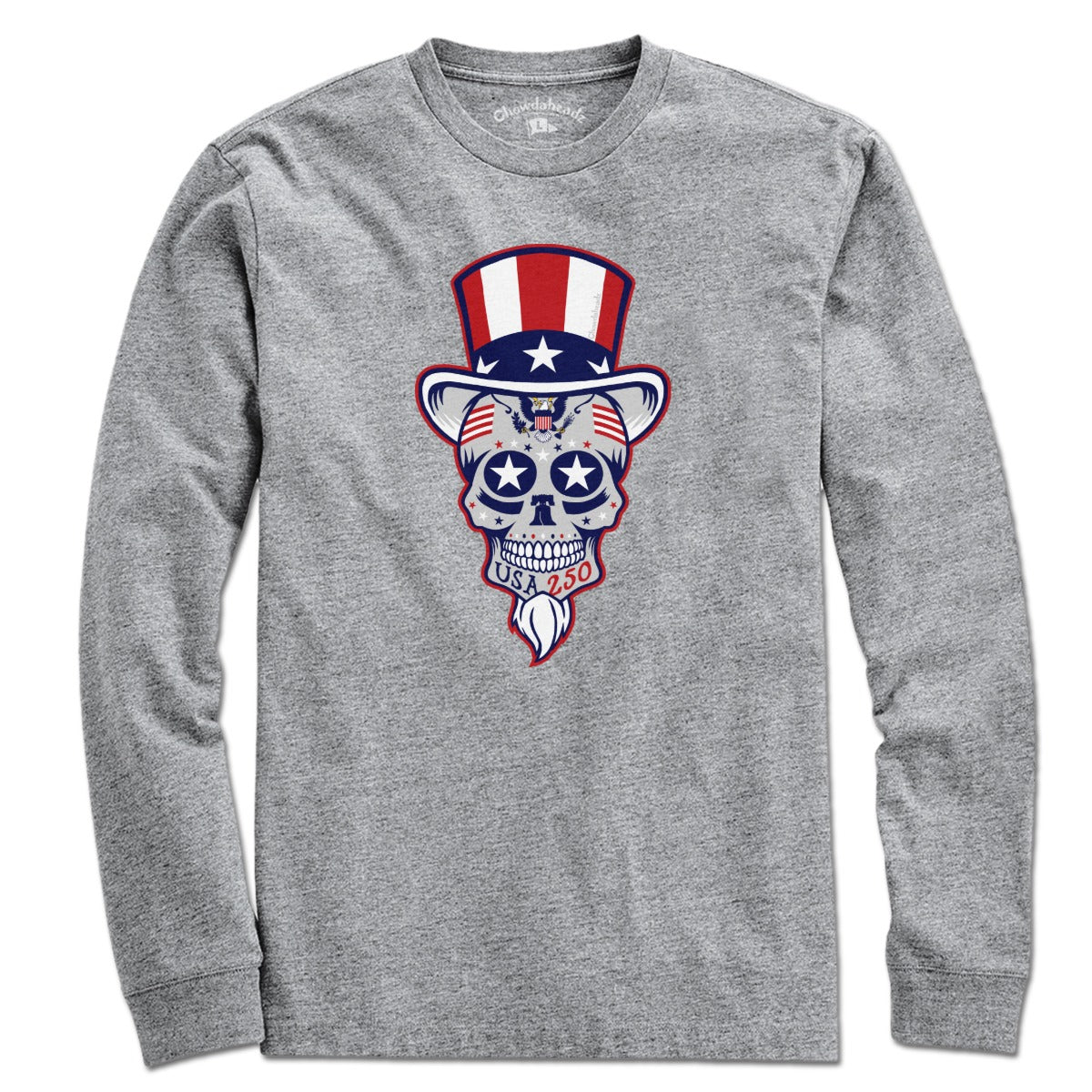 Long Sleeve in Gray with Uncle Sam Patriotic Dead Head graphic