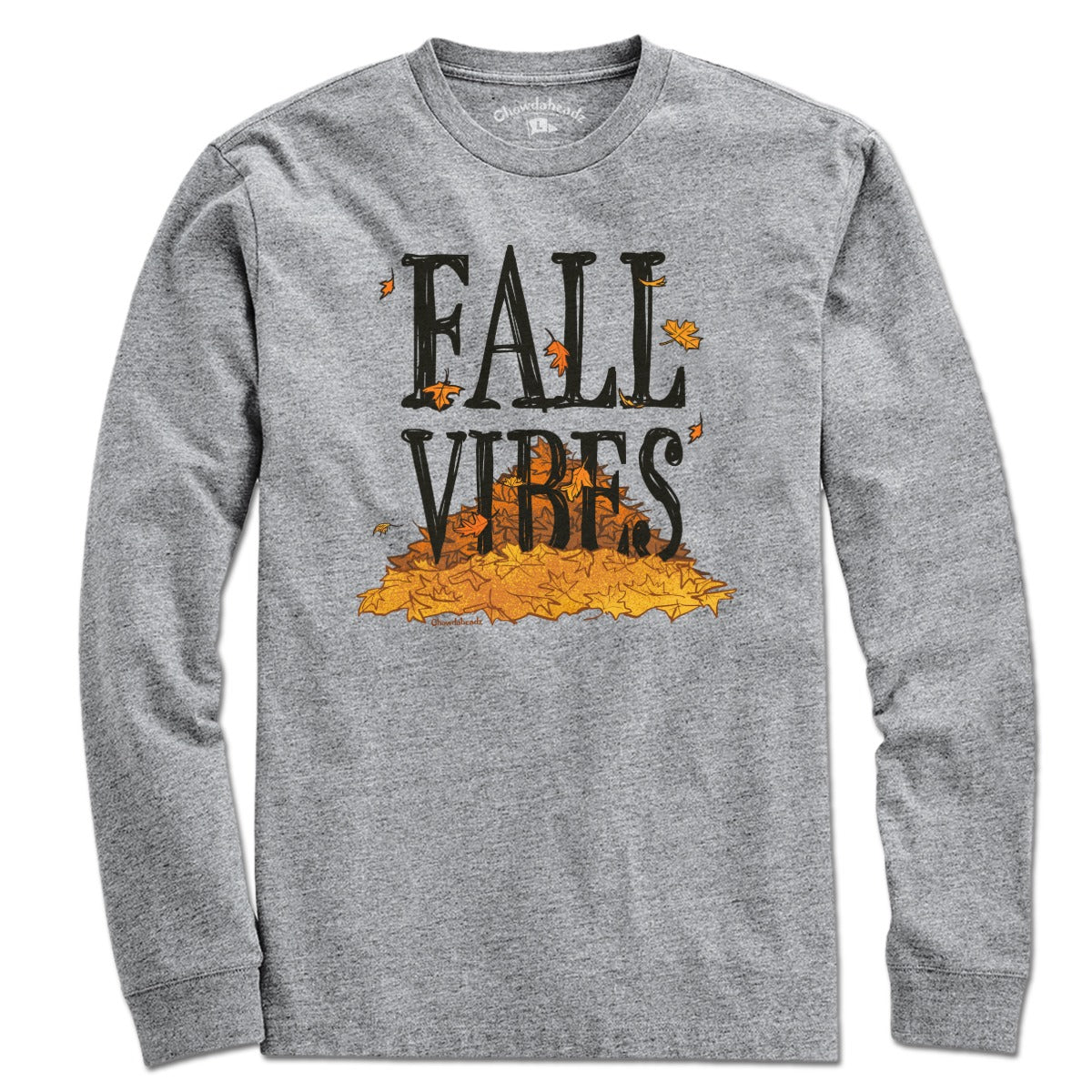 Long Sleeve in Gray with Fall Vibes New England autumn graphic