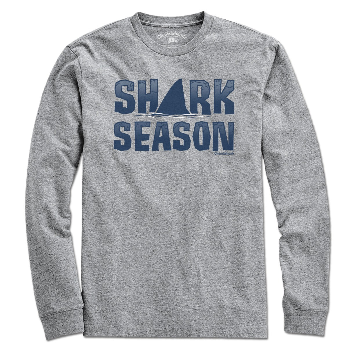 Long Sleeve in Gray with Shark Season Cape Cod graphic