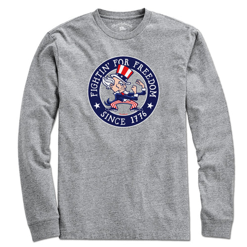 Long Sleeve in Gray with Fightin' For Freedom Uncle Sam patriotic graphic