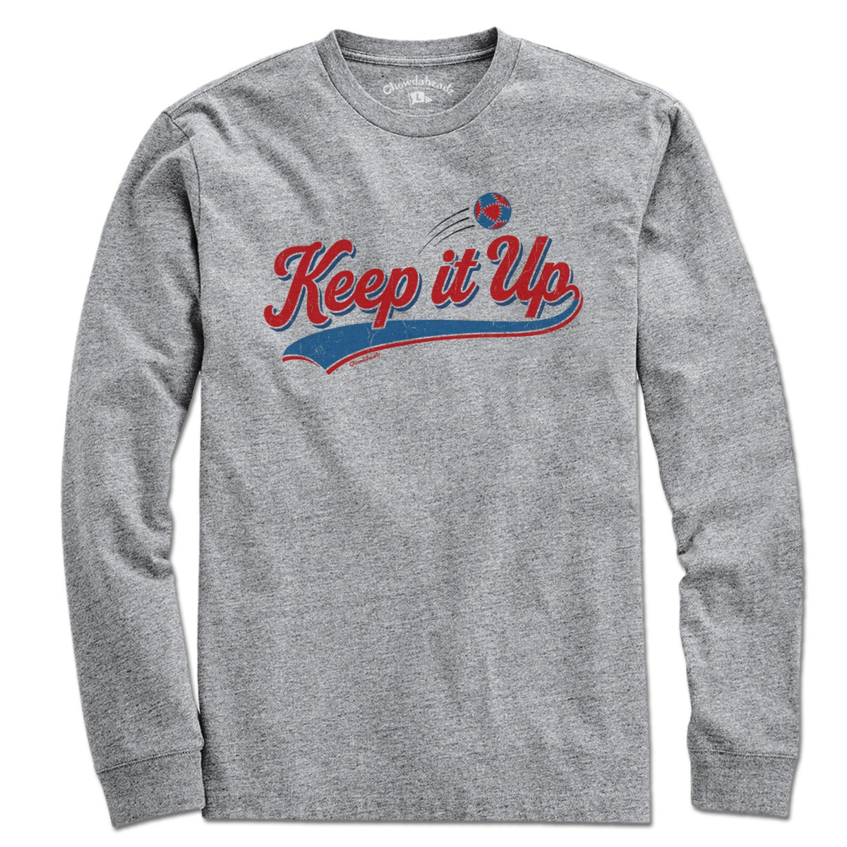 Keep It Up Hacky Sack long sleeve t-shirt in gray — retro long sleeve