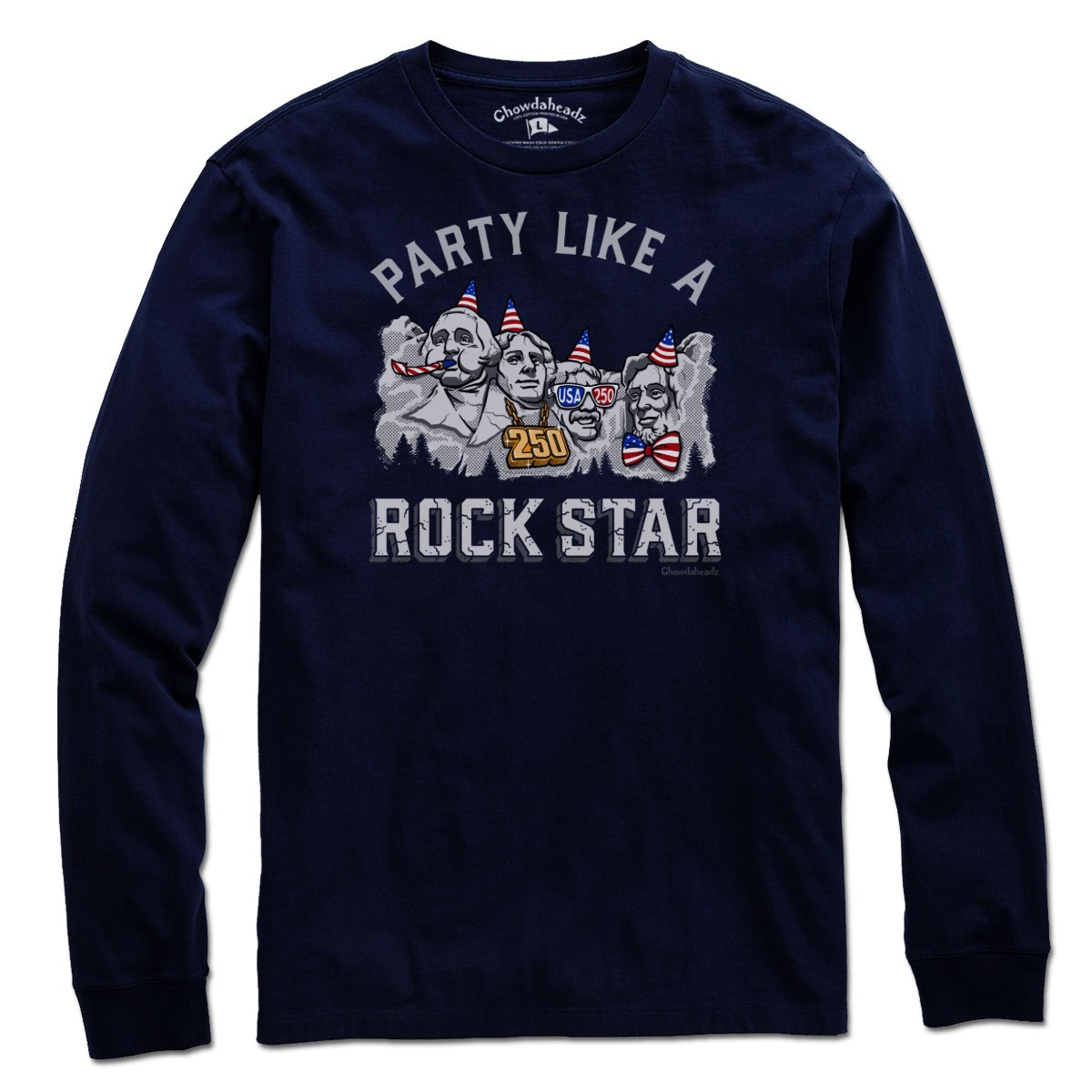 Party Like A Rock Star Mount Rushmore USA 250th Anniversary Long Sleeve in Navy