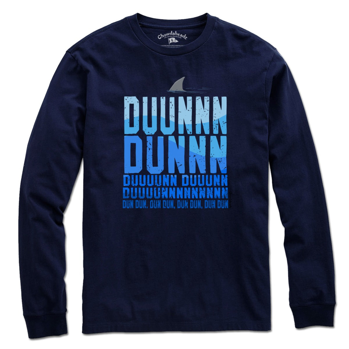 Long Sleeve in Navy with Shark Theme New England coastal graphic
