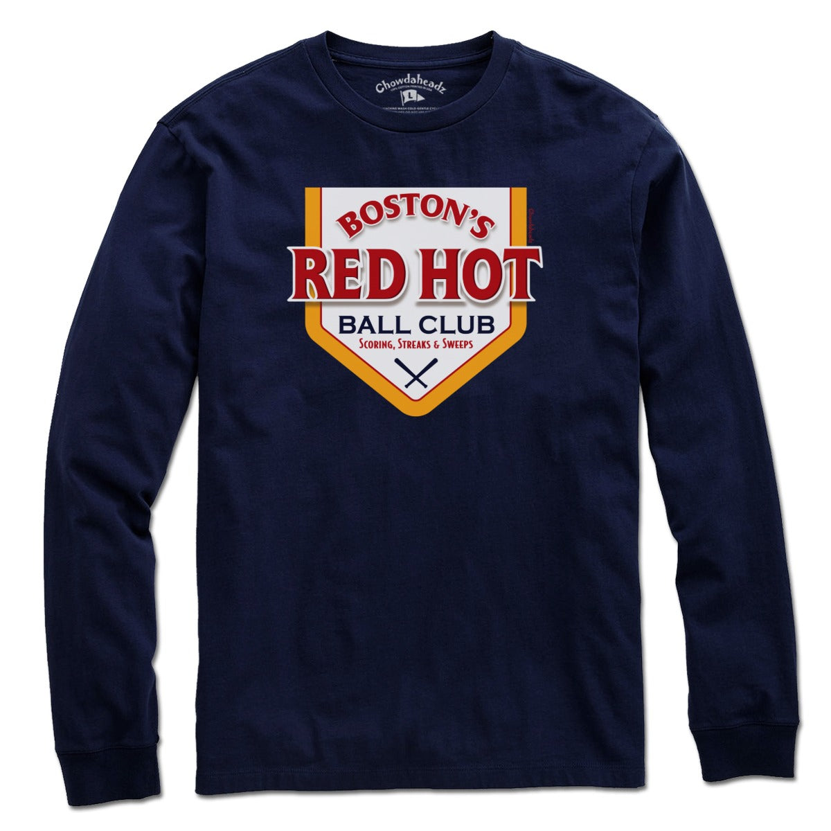 Long Sleeve in Navy with Boston's Red Hot Baseball Label vintage graphic